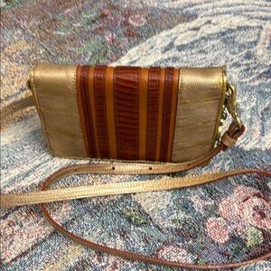 Brahmin Mini Gold and Brown Women's Clutch/Crossbody.